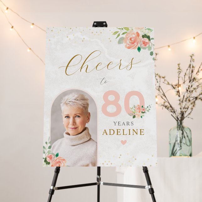 80th Lady's Birthday Elegant Pastel Floral Welcome Foam Board (In Situ (Stand))