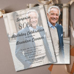 80th Male Birthday Simple Monogram Elegant Photo Invitation<br><div class="desc">A simple design with templates for 2 of your photos. An 80th birthday design however the age can be changed to any age. The word 'surprise' can be deleted if it is not needed. An elegant simple birthday design with your information easily changed to customize your birthday stationary. The invitation...</div>
