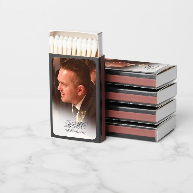 80th Male Birthday Simple Monogram Photo Matchboxes (Stacked)