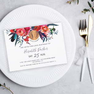 80th Modern boho floral watercolor birthday party Invitation