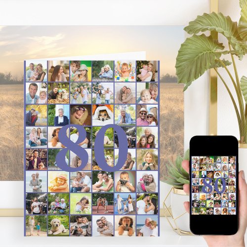 80th or Any Age Photo Collage Big Birthday Card