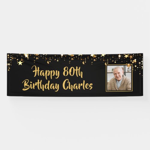 80th or Any Birthday Photo Gold Stars Custom Color Banner