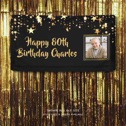 80th or Any Birthday Photo Gold Stars Custom Color Banner