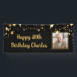 80th or Any Birthday Photo Gold Stars Custom Color Banner<br><div class="desc">Celebrate any age birthday (shown for an 80th birthday) for him or her with this custom color photo banner sign featuring a gold stars border and personalized with a pictures and your custom text (the sample suggests HAPPY # BIRTHDAY NAME in an editable modern, calligraphy script) shown on an editable...</div>