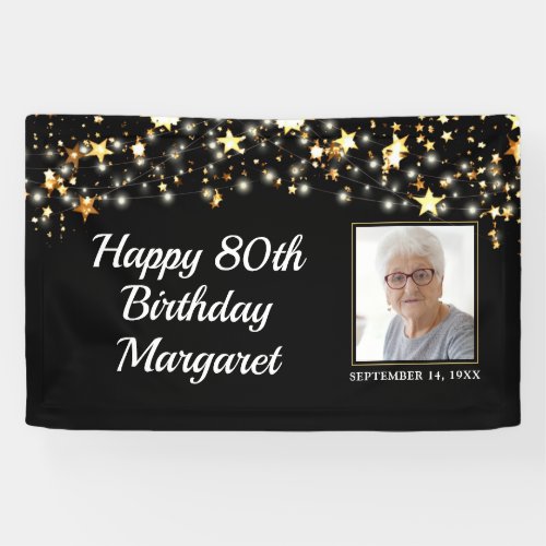 80th or Any Birthday Photo Gold Stars Your Color Banner