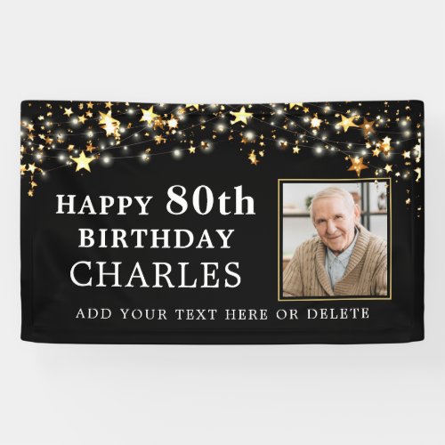 80th or Any Birthday Photo Gold Stars Your Color Banner