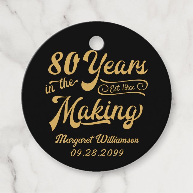 80th or Any Birthday Retro Years in the Making Favor Tags (Front)