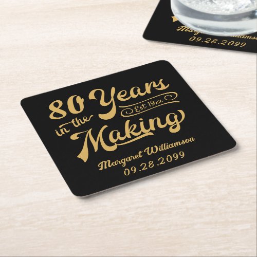 80th or Any Birthday Retro Years in the Making Square Paper Coaster