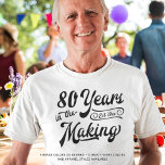 80th or Any Birthday Retro Years in the Making T-Shirt<br><div class="desc">Retro 80th (or any age) t-shirt or choice of apparel featuring a retro calligraphy script typography title 80 YEARS IN THE MAKING personalized with their birth year within the design--all in your choice of colors to show on your choice of clothing style or color. ASSISTANCE: For help with design modification...</div>