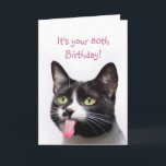 80th or Custom Year Birthday Cat Tongue Funny Card<br><div class="desc">80th,  Eighty or customize the year Birthday Cat Sticking out Tongue Funny Humor</div>