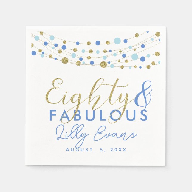 80th party paper napkin decoration, glitter teal (Front)