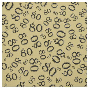 80th  Party Random Number Pattern Gold/Black 80 Fabric