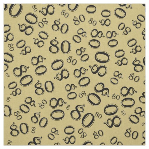 80th  Party Random Number Pattern Gold/Black 80 Fabric