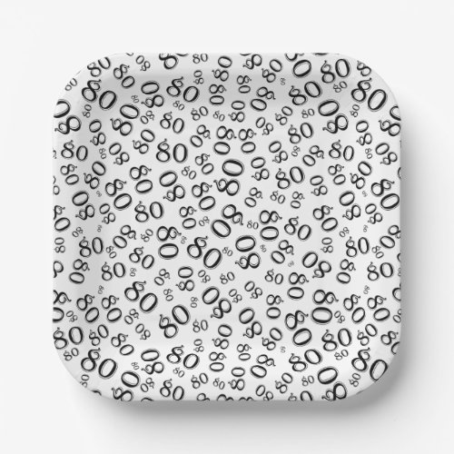 80th Party Random Number Pattern PinkWhite Paper Plates