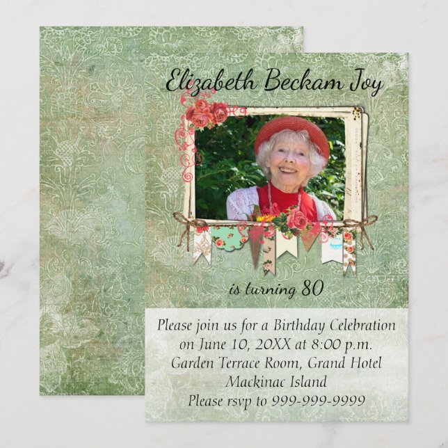 80th Photo Birthday Party Invitation (Front/Back)