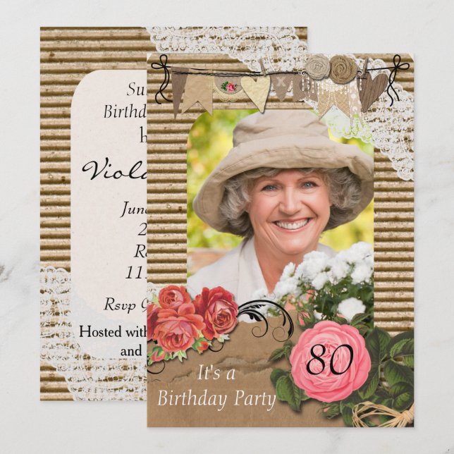 80th Photo Birthday Party Invitation (Front/Back)