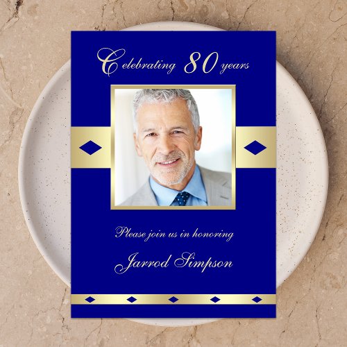 80th Photo Birthday Party Invitation - Navy 80
