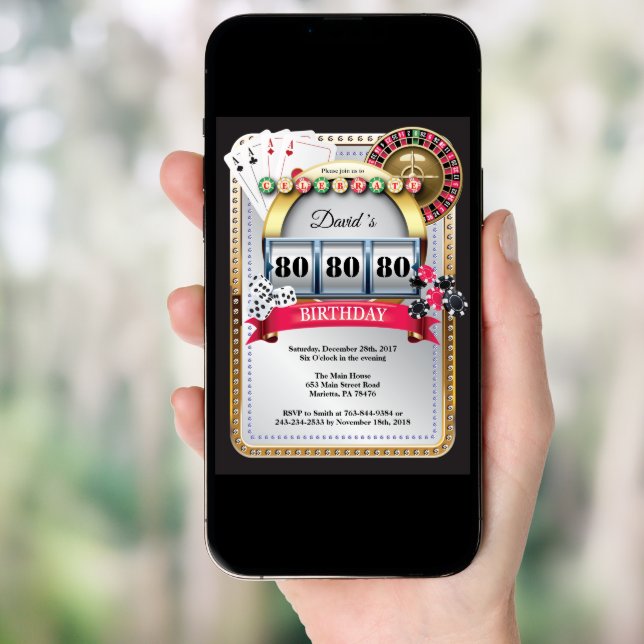 80th Poker Playing Card Casino Birthday Invitation (Front Digital)