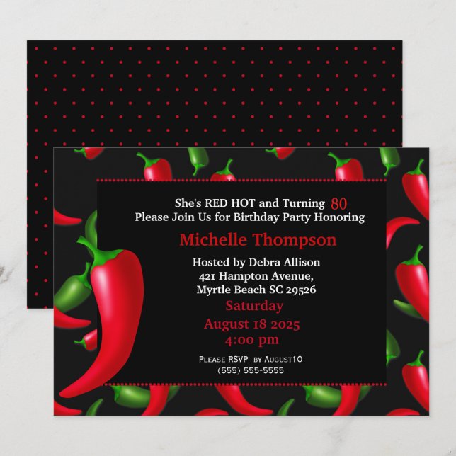 80th  Red Hot Pepper Birthday Invitations (Front/Back)