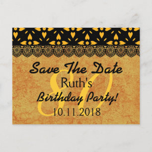 80th Save the Date Birthday Gold Black Lace V7 Announcement Postcard