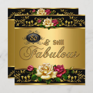 80th "Still Fabulous" Birthday Red Roses Gold Invitation