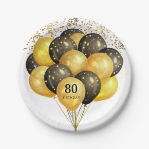 80th Surprise Birthday Black Gold Glitter Paper Pl Plates
