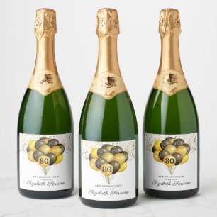 80th Surprise Birthday Black Gold Glitter Sparkling Wine Label