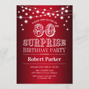 80th Surprise Birthday - Black Red White Invitation