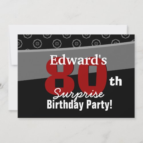 80th Surprise Birthday Black White Horizontal Personalized Invitation