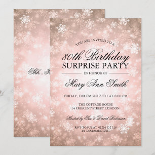 80th Surprise Birthday Copper Winter Wonderland Invitation
