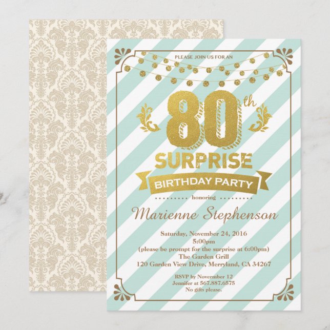 80th surprise birthday invitation for woman (Front/Back)