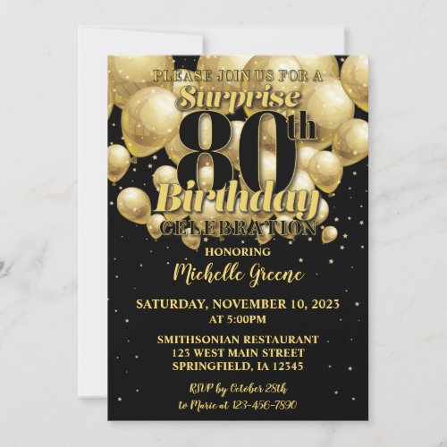 80th Surprise Birthday Invitation Golden Birthday Invitation