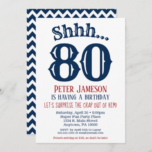 80th Surprise Birthday Invitation Mens Navy Blue