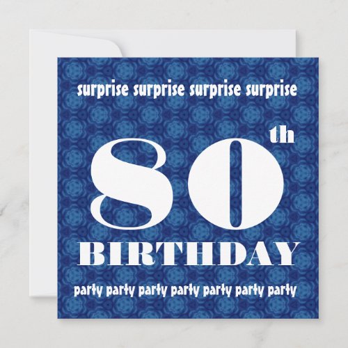 80th SURPRISE  Birthday Party Blue White W1888 Personalized Invite