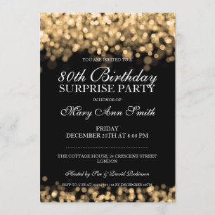 80th Surprise Birthday Party Gold Lights Invitation