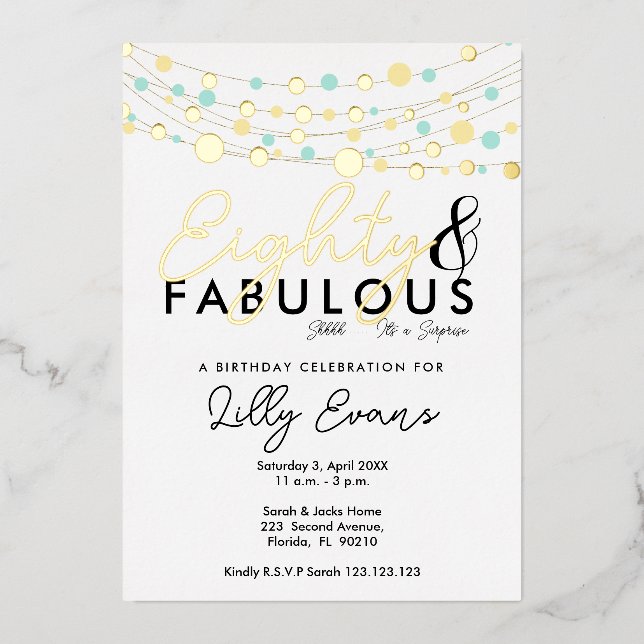 80th surprise birthday party invitation elegant  foil invitation (Front)