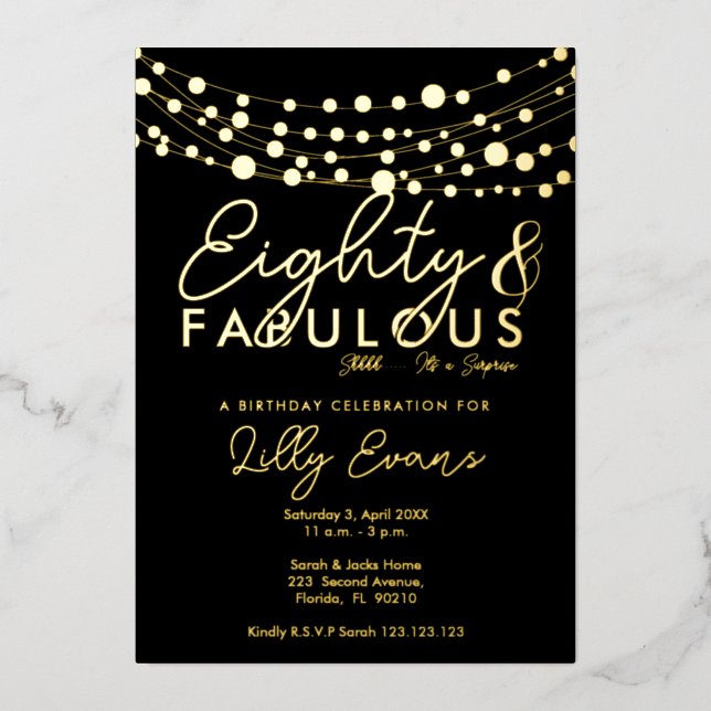 80th surprise birthday party invitation elegant  foil invitation (Front)
