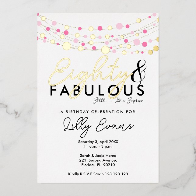80th surprise birthday party invitation elegant  foil invitation (Front)