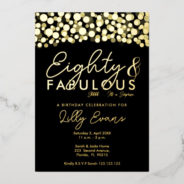 80th surprise birthday party invitation elegant  foil invitation (Front)