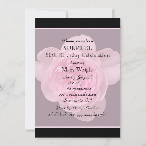 80th Surprise Birthday Party Invitation Rose