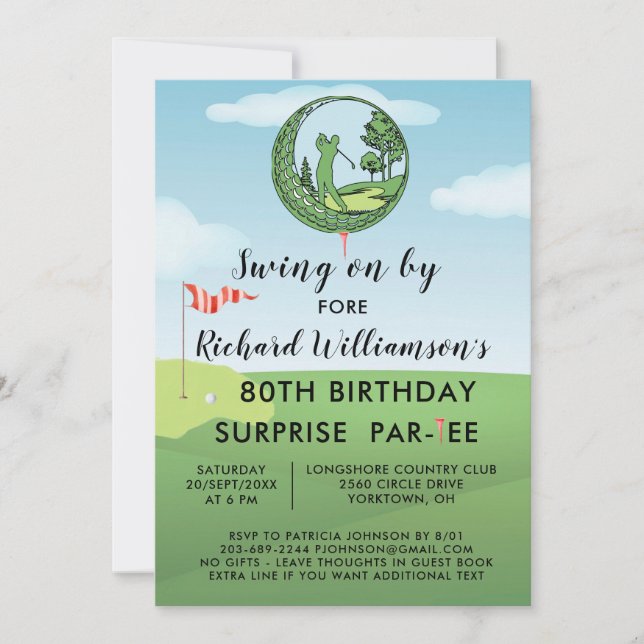 80th Surprise Birthday Party Men's Golf Theme Invitation (Front)