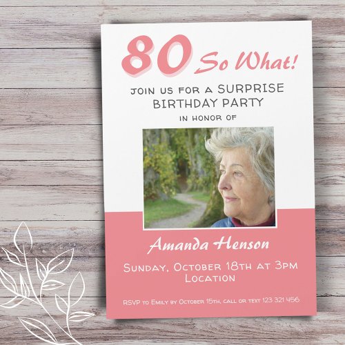 80th Surprise Birthday Party Photo Invitation Card