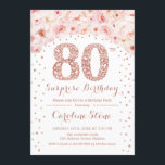 80th Surprise Birthday Party - White Rose Gold Invitation<br><div class="desc">80th Birthday Party Invitation.
Elegant design in faux glitter rose gold and white. Features watercolor blush pink roses,  confetti and diamonds. Perfect for a glam celebration.</div>