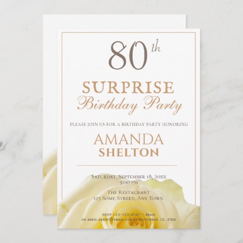 80th Surprise Birthday Party Yellow Rose Floral Invitation