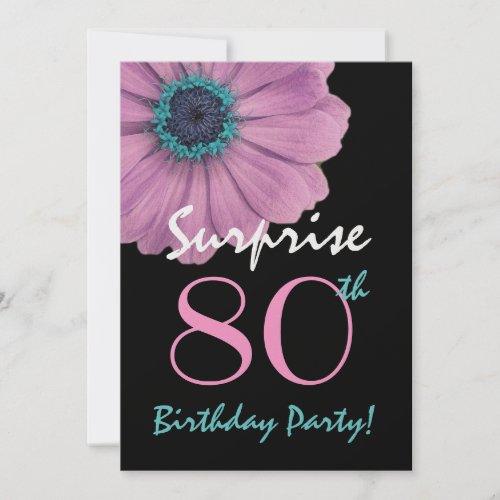 80th Surprise Birthday Pretty Pink Daisy Metallic Invitation