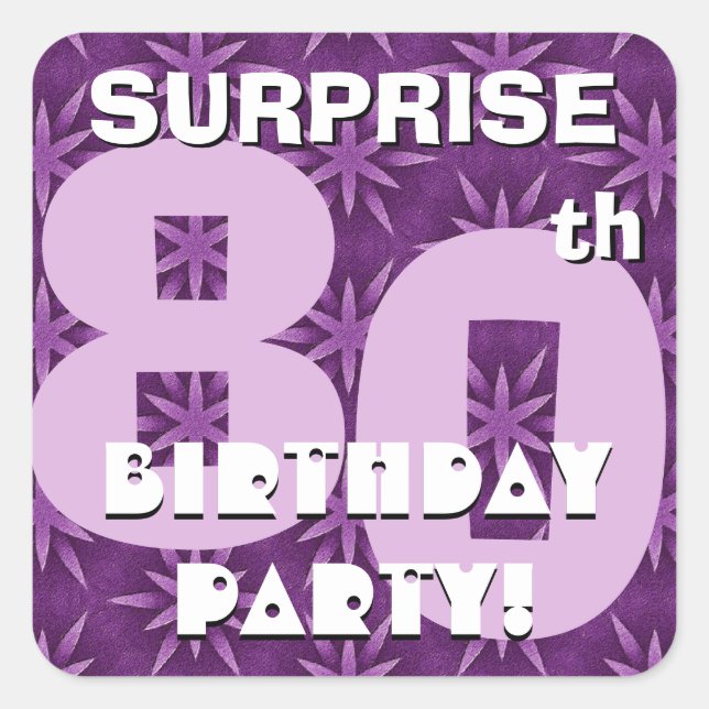 80th SURPRISE Birthday Purple Fireworks  V05 Square Sticker (Front)