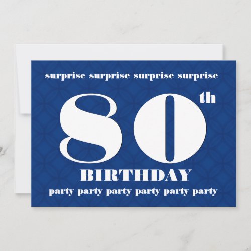 80th SURPRISE Modern Blue and White Birthday W083 Personalized Announcement