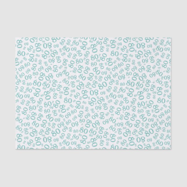80th Teal/White  Party Random Number Pattern Tissue Paper (Front)