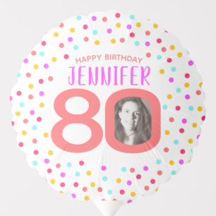 80th two custom photos colorful confetti birthday balloon