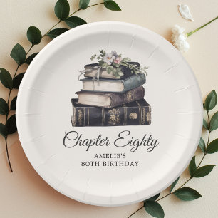 80th Vintage Victorian Book Birthday Paper Plates